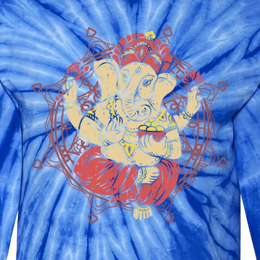 Yoga And Meditation Pose Hamsa Hand Ganesha Elephant Cool Gift Tie-Dye Long Sleeve Shirt