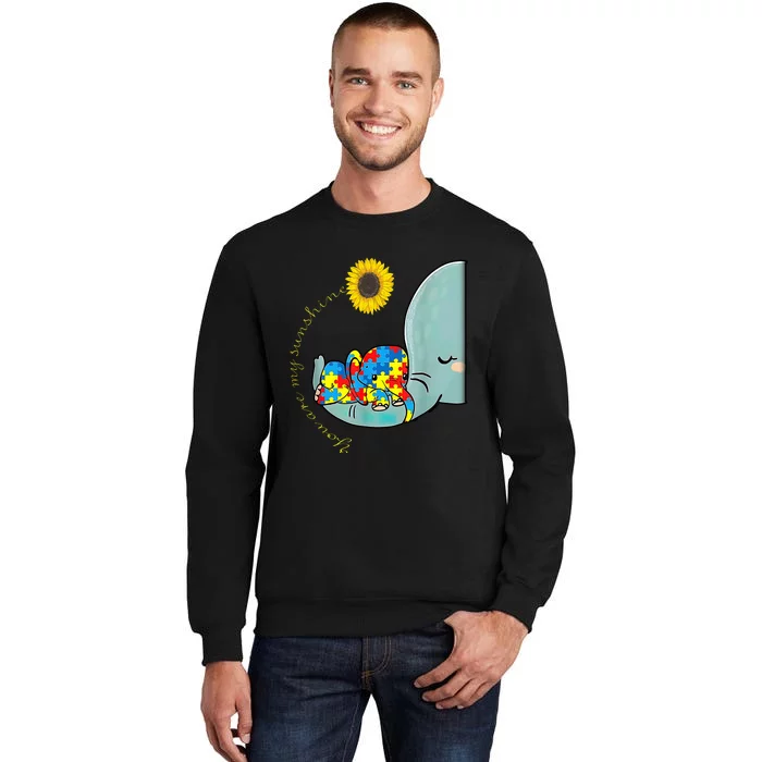 You Are My Sunshine Autism Awareness Sunflower Elephant Mom Cute Tall Sweatshirt