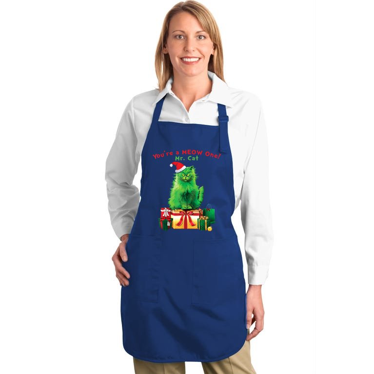 You're A Meow One Mr Cat Christmas Holiday Funny Cute Gift Full-Length Apron With Pockets