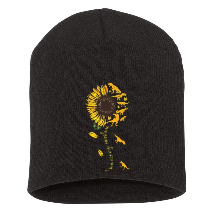 You Are My Sunshine Dinosaur Trex Sunflower Short Acrylic Beanie