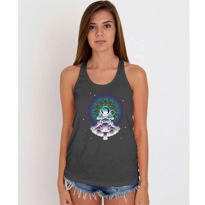 Yoga Astronaut Mandala Zen Meditation Lotus Pose Women's Knotted Racerback Tank