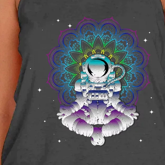 Yoga Astronaut Mandala Zen Meditation Lotus Pose Women's Knotted Racerback Tank