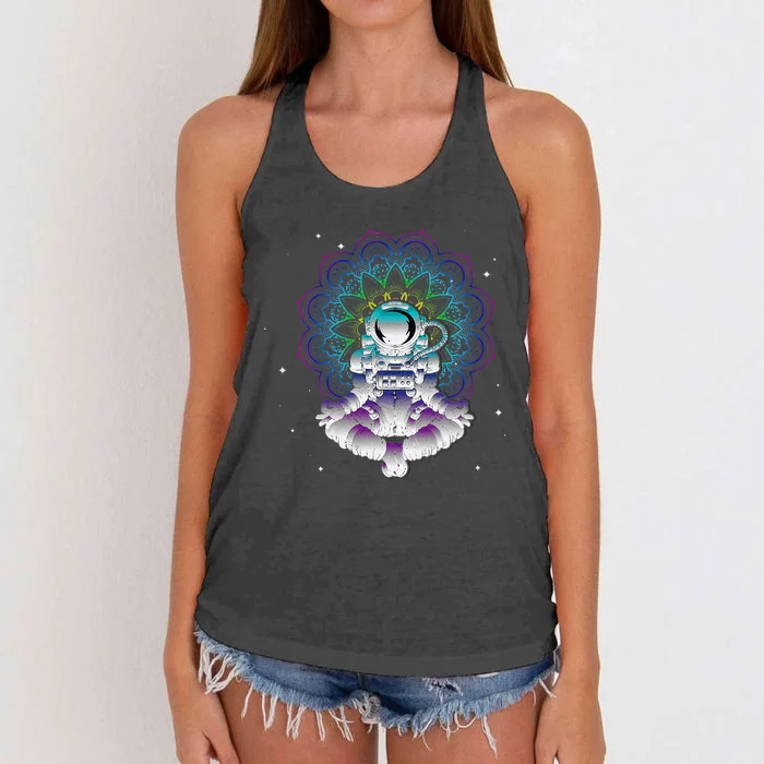 Yoga Astronaut Mandala Zen Meditation Lotus Pose Women's Knotted Racerback Tank