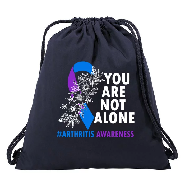 You Are Not Alone Purple And Blue Ribbon Arthritis Awareness Cool Gift Drawstring Bag