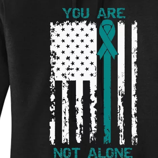 You Are Not Alone PTSD Awareness Teal Ribbon American Flag Women's Pullover Hoodie