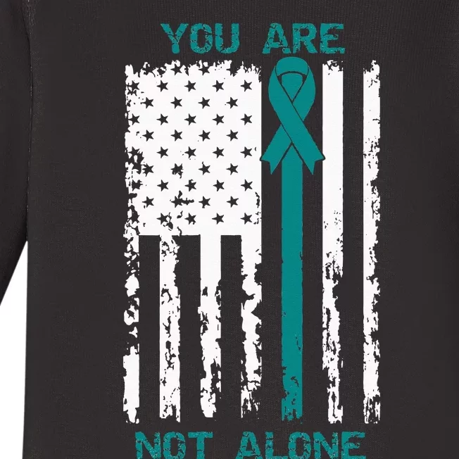 You Are Not Alone PTSD Awareness Teal Ribbon American Flag Baby Long Sleeve Bodysuit