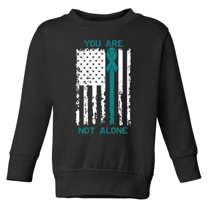 You Are Not Alone PTSD Awareness Teal Ribbon American Flag Toddler Sweatshirt