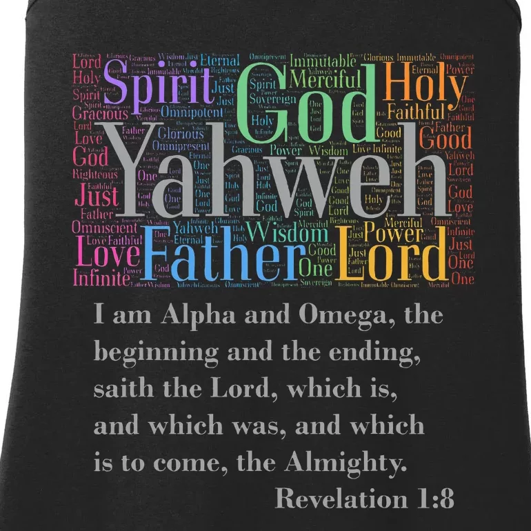 Yahweh Attributes of God I AM Alpha & Omega Rev. 18 Ladies Essential Tank