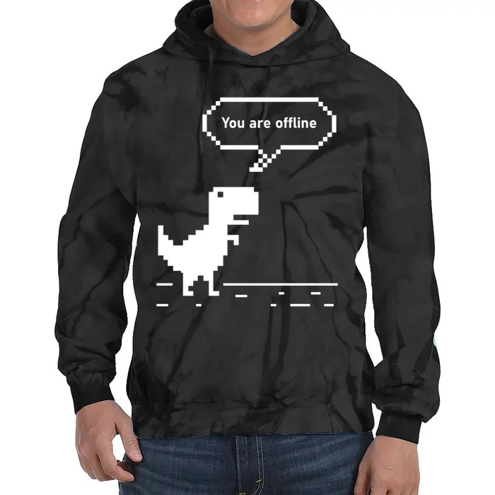 You Are Offline Dinosaur 8 Bit Dinosaur Tie Dye Hoodie