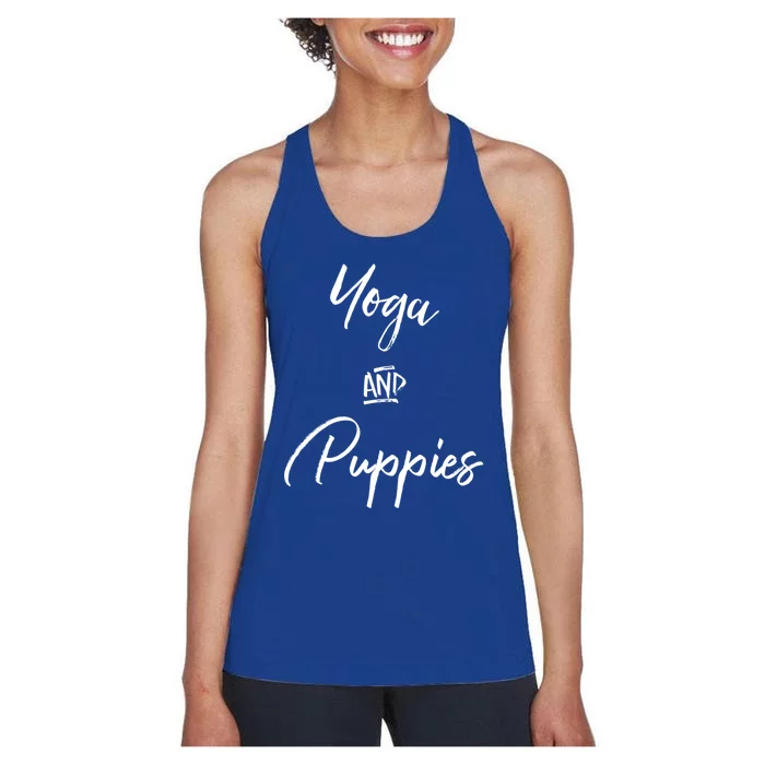 Yoga And Puppies Gift Namastay At Home With My Dog Lovers Great Gift Women's Racerback Tank