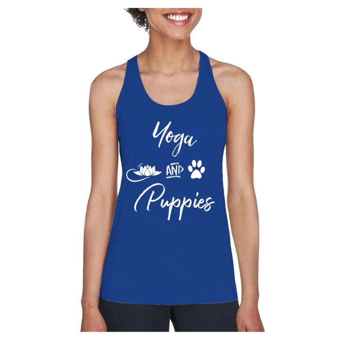 Yoga And Puppies Meaningful Gift Namastay At Home With My Dog Lovers Cool Gift Women's Racerback Tank