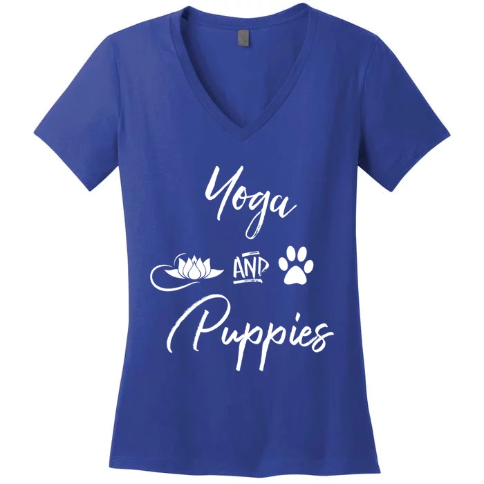 Yoga And Puppies Meaningful Gift Namastay At Home With My Dog Lovers Cool Gift Women's V-Neck T-Shirt