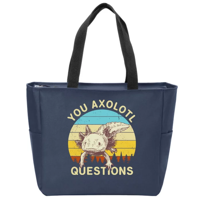 You Axolotl Questions Retro Funny Reptile Zip Tote Bag