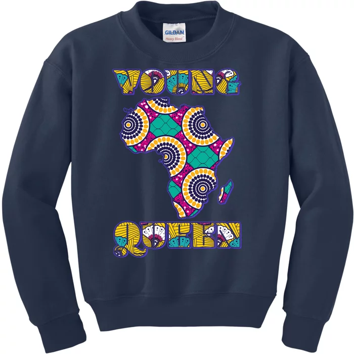 Young African Queen African Cloth Pattern Celebrating Black History Kids Sweatshirt