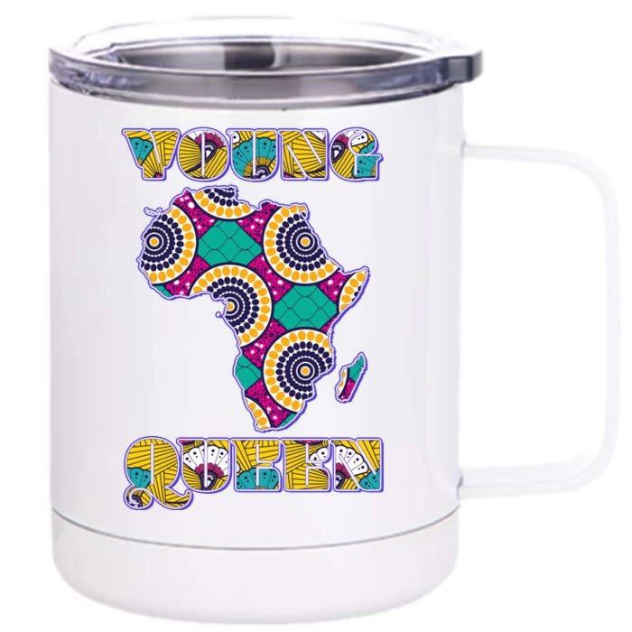 Young African Queen African Cloth Pattern Celebrating Black History Front & Back 12oz Stainless Steel Tumbler Cup