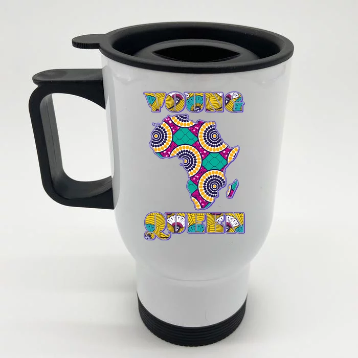 Young African Queen African Cloth Pattern Celebrating Black History Front & Back Stainless Steel Travel Mug