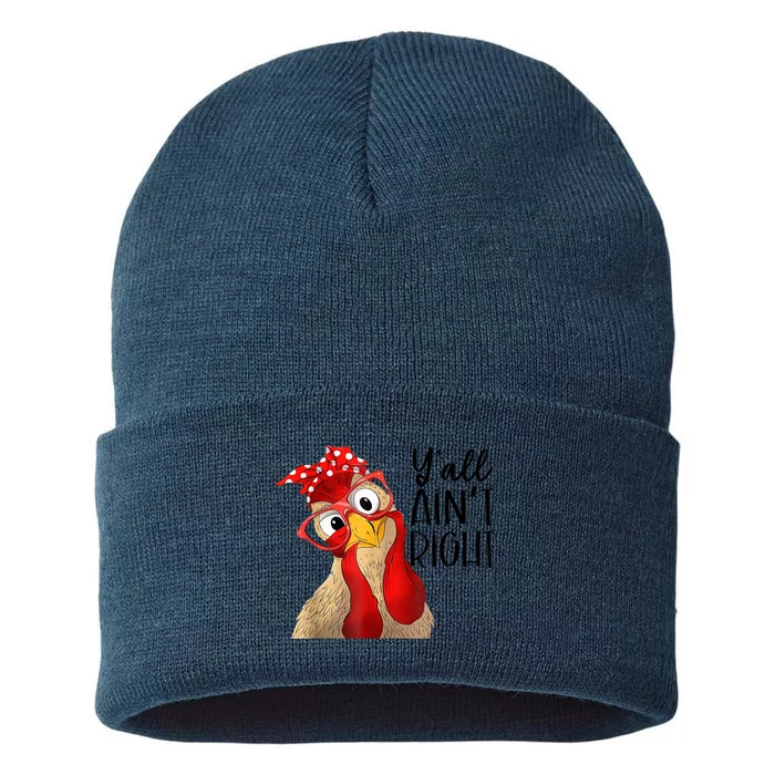 Y'all Ain't Right Funny Chicken With Bandana Headband Sustainable Knit Beanie