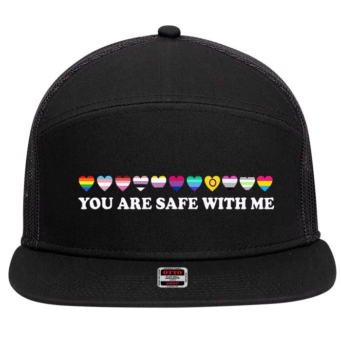 You Are Safe With Me Rainbow Bi Lgbt Pride 7 Panel Mesh Trucker Snapback Hat