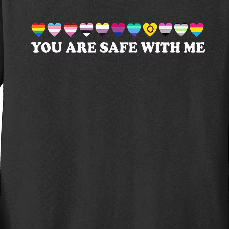 You Are Safe With Me Rainbow Bi Lgbt Pride Kids Long Sleeve Shirt