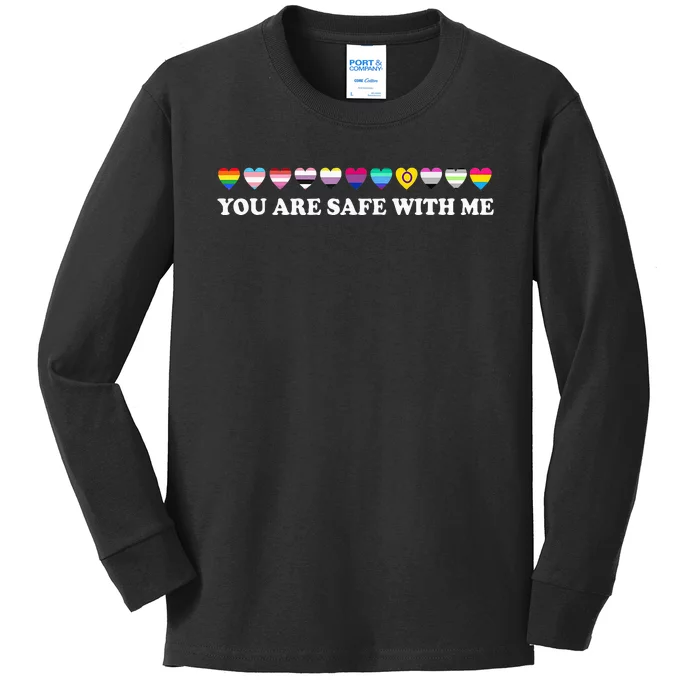 You Are Safe With Me Rainbow Bi Lgbt Pride Kids Long Sleeve Shirt