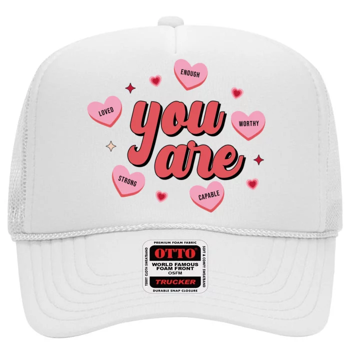 You Are Self Love Hearts High Crown Mesh Trucker Hat