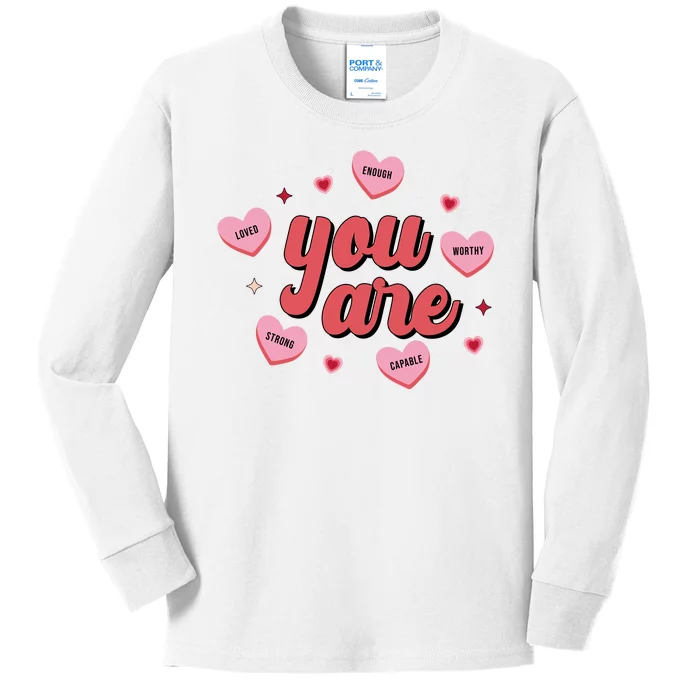 You Are Self Love Hearts Kids Long Sleeve Shirt