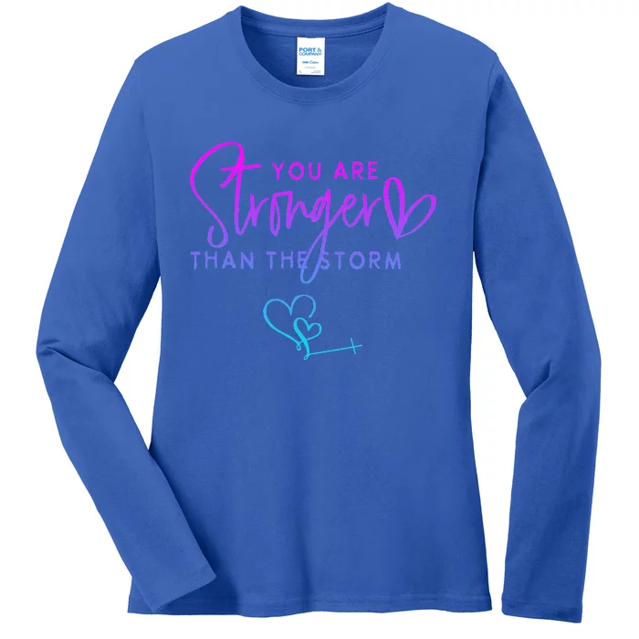 You Are Stronger Than The Storm Funny Christian Ladies Long Sleeve Shirt