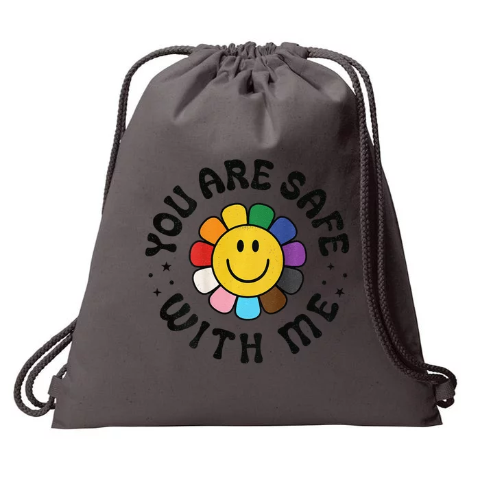 You Are Safe With Me Lgbtq Pride Ally Smile Face Back Drawstring Bag