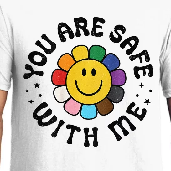 You Are Safe With Me Lgbtq Pride Ally Smile Face Back Pajama Set