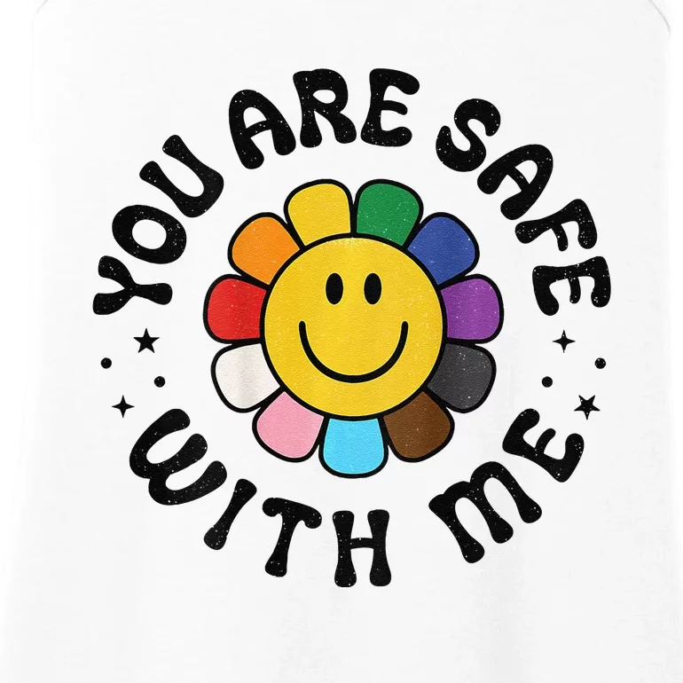 You Are Safe With Me Lgbtq Pride Ally Smile Face Back Ladies Essential Tank