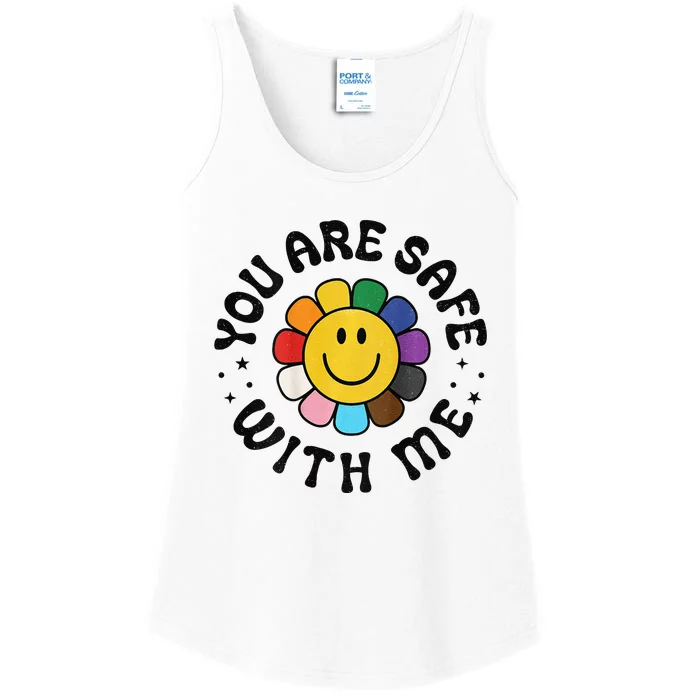 You Are Safe With Me Lgbtq Pride Ally Smile Face Back Ladies Essential Tank