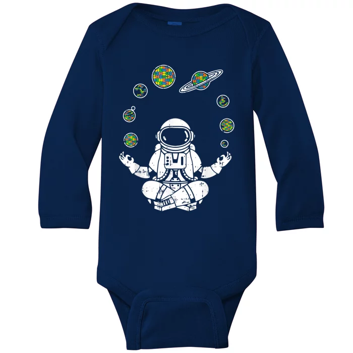 Yoga Astronaut Space Planets Autism Awareness Funny Gift For Mom Funny Gift Baby Long Sleeve Bodysuit