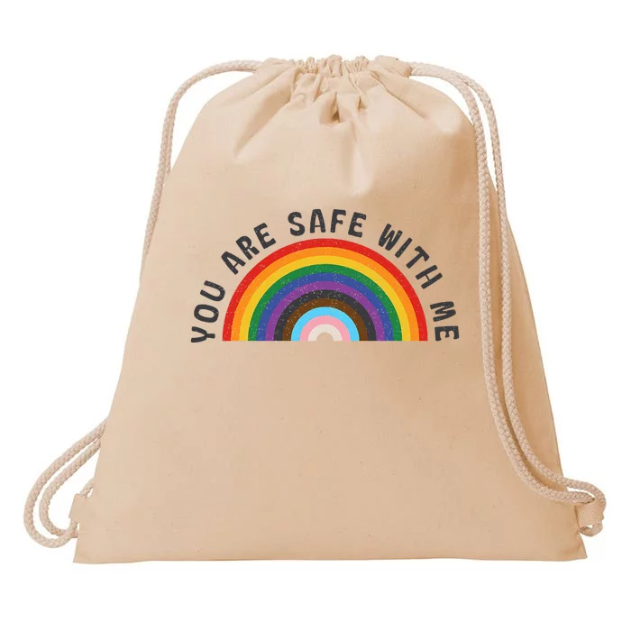 You Are Safe With Me You’Re Safe Lgbtq Pride Ally Rainbow Drawstring Bag