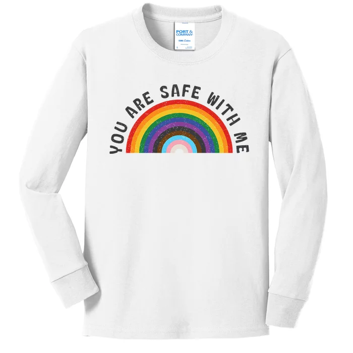 You Are Safe With Me You’Re Safe Lgbtq Pride Ally Rainbow Kids Long Sleeve Shirt