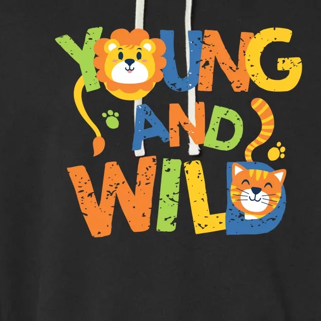 Young And Wild Typography Cute Animal Garment-Dyed Fleece Hoodie