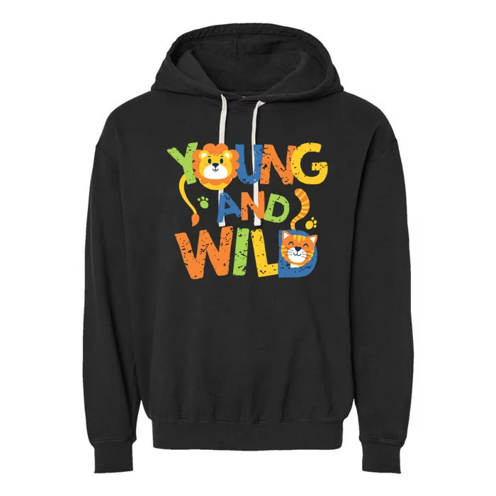 Young And Wild Typography Cute Animal Garment-Dyed Fleece Hoodie