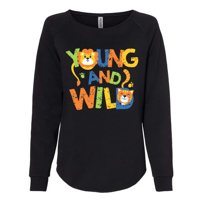 Young And Wild Typography Cute Animal Womens California Wash Sweatshirt