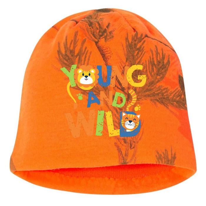 Young And Wild Typography Cute Animal Kati - Camo Knit Beanie