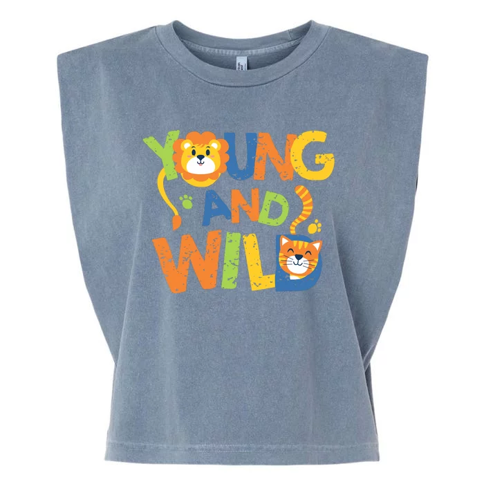 Young And Wild Typography Cute Animal Garment-Dyed Women's Muscle Tee