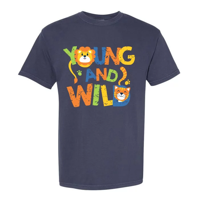 Young And Wild Typography Cute Animal Garment-Dyed Heavyweight T-Shirt