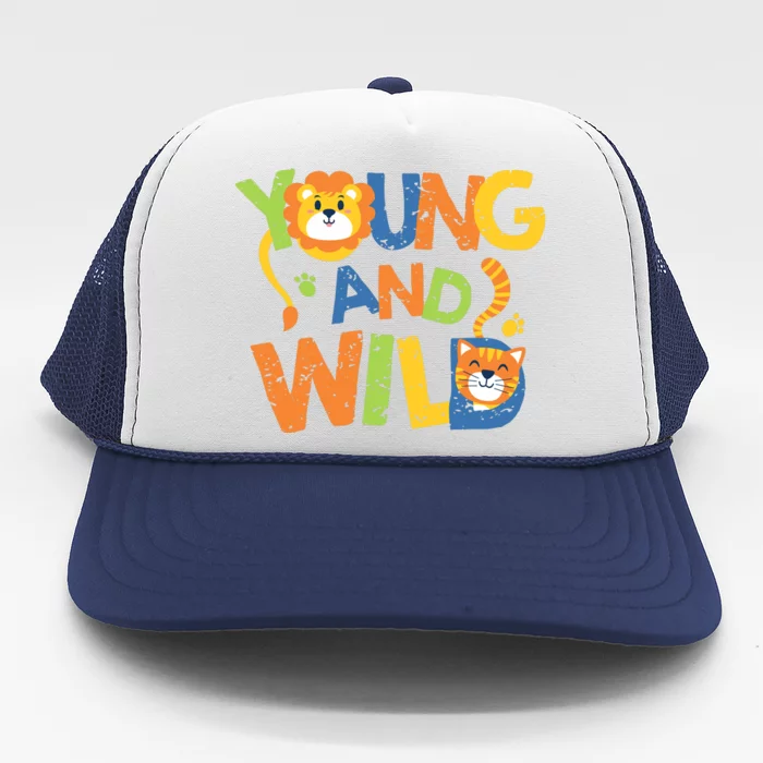 Young And Wild Typography Cute Animal Trucker Hat