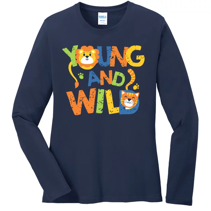 Young And Wild Typography Cute Animal Ladies Long Sleeve Shirt