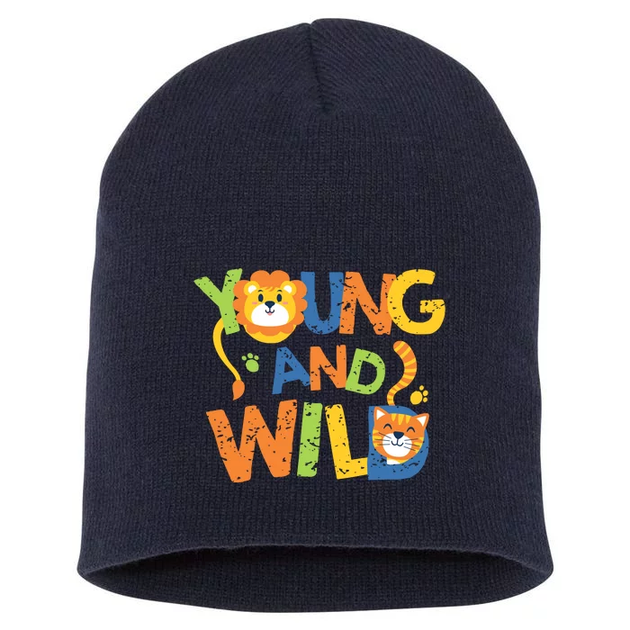 Young And Wild Typography Cute Animal Short Acrylic Beanie