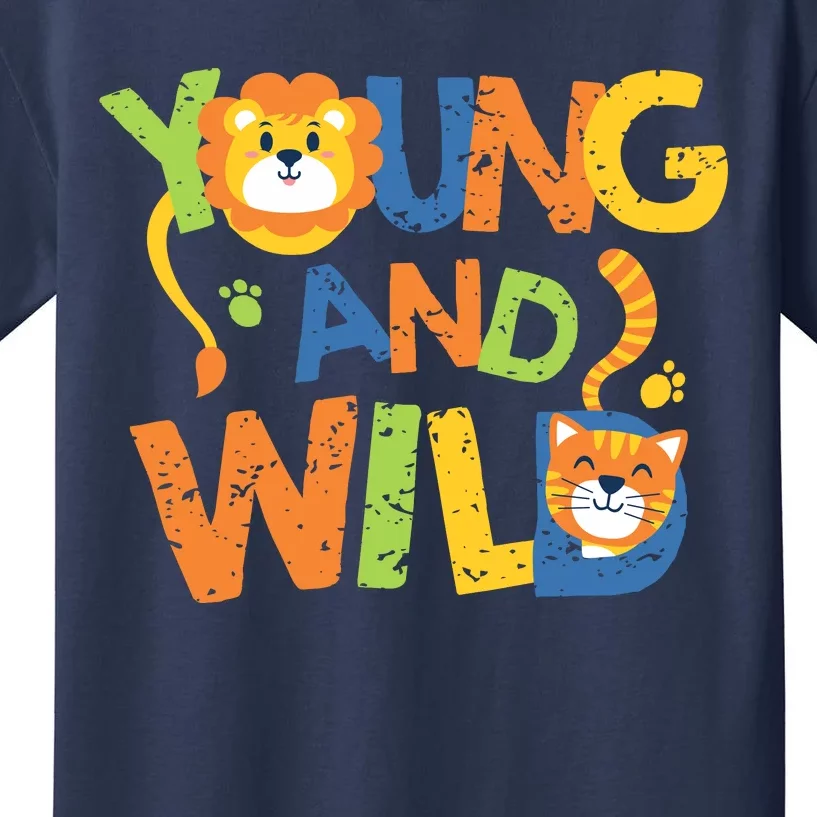 Young And Wild Typography Cute Animal Kids T-Shirt