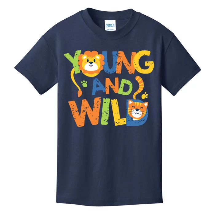 Young And Wild Typography Cute Animal Kids T-Shirt