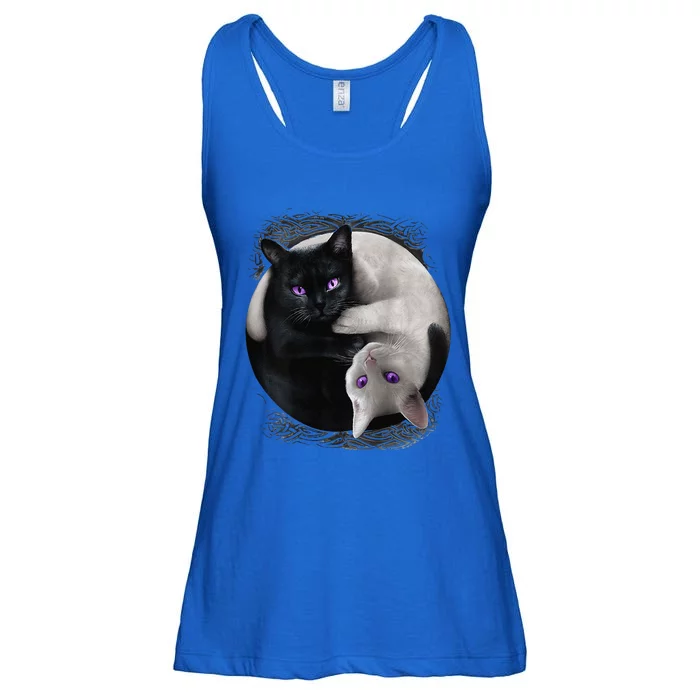 Yin And Yang Black Cat And White Cat Halloween For Ladies Essential Flowy Tank