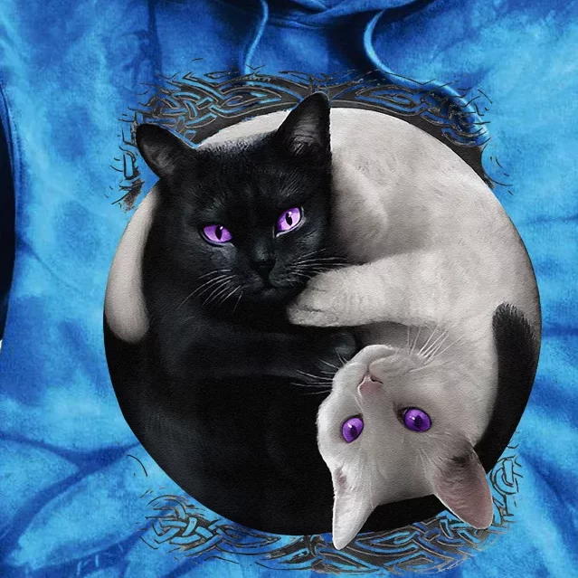 Yin And Yang Black Cat And White Cat Halloween For Tie Dye Hoodie