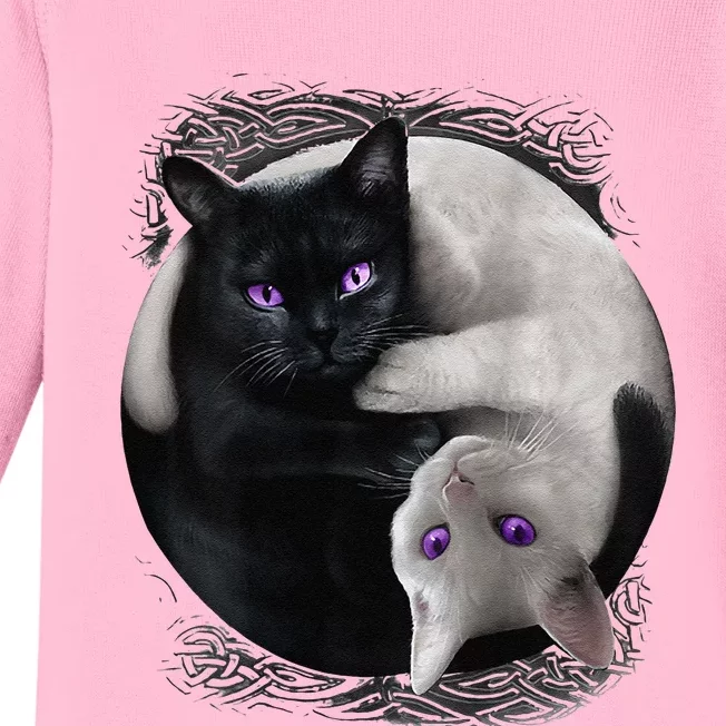 Yin And Yang Black Cat And White Cat Halloween For Baby Long Sleeve Bodysuit