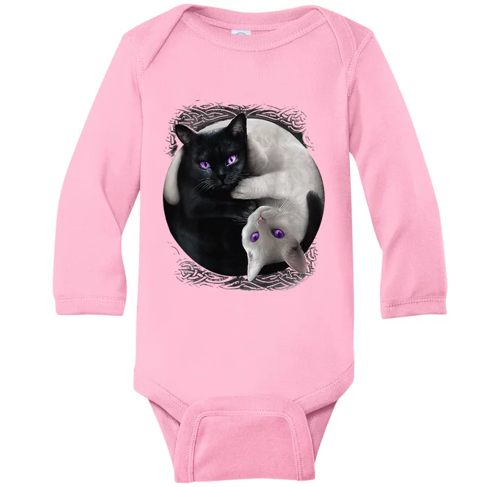 Yin And Yang Black Cat And White Cat Halloween For Baby Long Sleeve Bodysuit