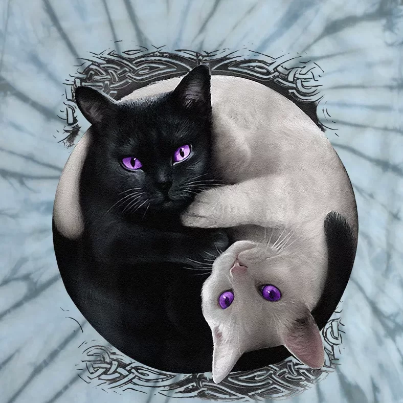 Yin And Yang Black Cat And White Cat Halloween For Tie-Dye T-Shirt